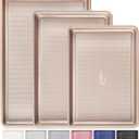 HONGBAKE Baking Sheet Pan Set of 3, Cookie Sheets for Oven, Nonstick Half/Quarter/Jelly Roll Pans with Diamond Texture Pattern, 0.8mm Thick Heavy Duty Cookie Tray, Champagne Gold