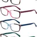DOOViC 4 Pack Computer Reading Glasses for Women Blue Light Blocking Spring Hinge Stylish Readers for Women (4 Colors-s2)