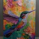 2D No Texture Colorful Painting Hummingbird Canvas Wall Art, Spring Flower Wall Decor, Hummingbird Picture for Wall Living Room Bathroom Bedroom Home Decoration 24*36 in (Stretched Canvas on A Wooden Frame)