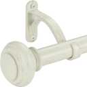 72-144 Inches Curtain Rods for Window, Vimayta 1 Inch Diameter Drapery Rod with Resin Finials, Ideal Adjustable Heavy Duty Single Curtains Rod for Bedroom, Living Room Decoration, White Wood Grain