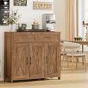 Homhedy Coffee Bar Storage Cabinet with Drawers, Kitchen Buffet Cabinet, 11.8"D x 35.4"W x 31.5"H