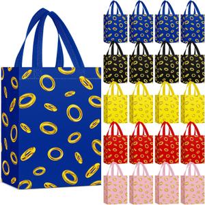 Locmeo 24 Pcs Gold Rings Gift Bags with Handles 8 x 4 x 10 Inch Blue Cartoon Non Woven Bags Video Game Party Favors for Gamer's Party Decorations Birthday Gifts Snack Supplies(Stylish)