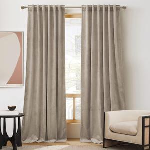 RYB Home 84 inches Velvet Curtains Camel Beige - Super Soft Blackout Curtains for Bedroom Earth Tone Thermal Insulated Drapes for Bathroom Baby Room, Wide 42 x Long 84, 2 Panels
