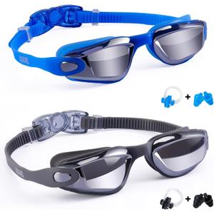 Aegend Swim Goggles for Kids Youth 3-14 Anti-Fog Anti-UV Comfort Fit Goggles for Swimming (Black-Silver & Grey-Silver)