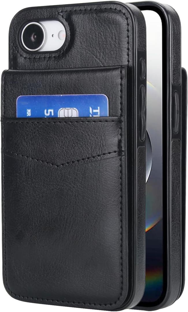 MRRSIWEI for iPhone 16e (Not 16) Wallet Case with Card Holder, PU Leather Flip Magnetic Clasp Shockproof with Kickstand Phone Case Cover for Apple 16e.Stand Black