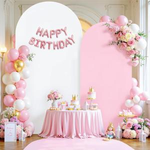7.2FT 6FT Arch Backdrop Cover for Wedding, Set of 2 Stretchy Spandex Fitted Arch Stand Cover for Baby Shower, Birthday Party Decor, Chiara Backdrop Cover with Double-Sided Design(White, Pink)