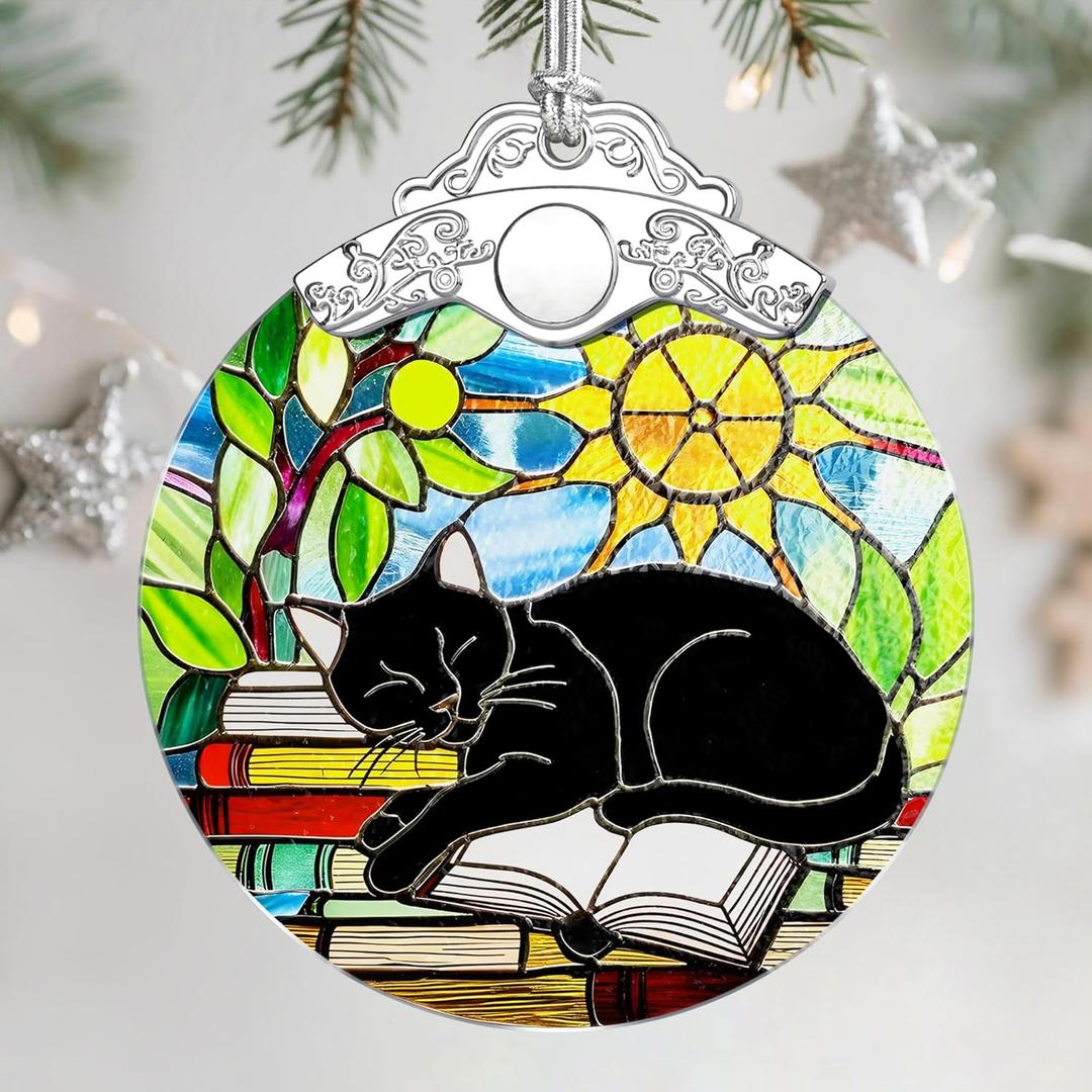 Stained Glass Ornament, Christmas Ornament, Hanging Ornaments for Home Decor & Christmas Tree Ornaments Exquisite Holiday Decor, Xmas Gifts & Holiday Present - Black Cat