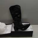 ISNOM Women's Cowgirl Boots Pull On Knee High Boots, Cowboy Western Embroidered Chunky Block Heel Pointed Toes Boots (11, Matte Black)