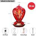 Gifts for Mom 34OZ Hand Blown Glass Hummingbird Feeders for Outdoors Hanging, with Ant Moat Humming Bird Feeders, Porch Backyard Decor Gifts for Women (Floral Balloon)