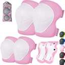 Kids/Youth Knee Pads and Elbow Pads Set with Wrist Guard 3 in 1 Kids Protective Gear Set for 3-14 Years for Skateboarding, Skiing, Cycling, BMX Biking, Running, Scooter (Pink, M（7-14Years))