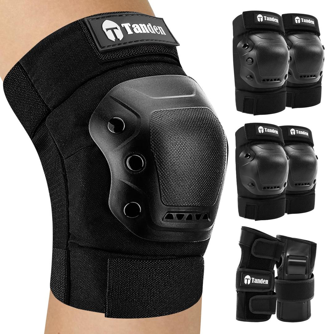 Skate Protective Gear Adult Knee and Elbow Pads for Roller Skating Pads Adult, Skateboard Knee Pads Elbow Pads Wrist Guards (Adult (14+ years), Black)