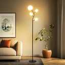 Fiqevs 4 Globe Floor Lamp with 2700K Warm Light LED Bulbs Included, Mid Century Modern Tree Standing Lamp with Frosted Glass Shade, Arc Torch Tall Lamp for Living Room, Bedroom, Office, Matt Black