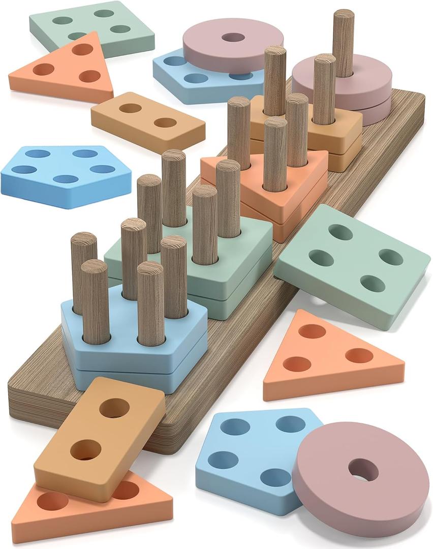 Montessori Toys for 1 2 3 Year Old Boys Girls Gifts, Wooden Shape Sorter Toys for Ages 2-4, Toddler Learning Toy Puzzles Birthday Gift Ages 1-3