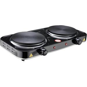 Electric Hot Plate, 2200W Countertop Burner, Cast Iron 2 Burners, Portable Electric Burner Stove, Portable Double Burners for Cooking,Easy to Clean, Black