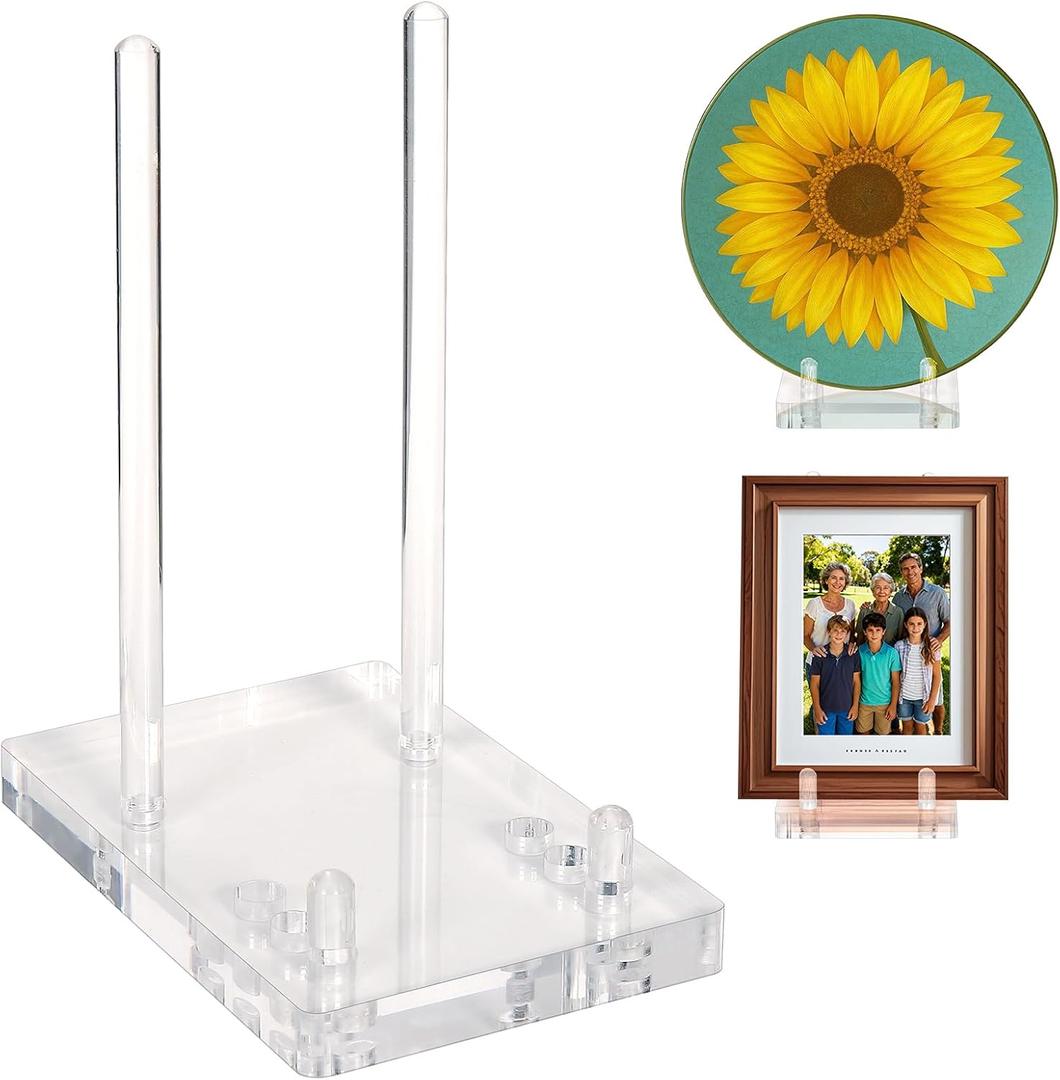 Acrylic Plate Stand for Display, Adjustable Clear Acrylic Plate Holder Picture Easel Stand, Book Stand and Display Holder for 6-14 Inch Decorative Plate, Record, Plaque, Photo, Platter, Tabletop Art