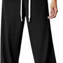 PINSPARK Wide Leg Sweat Pants for Womens High Waisted Baggy Sweatpants Casual Drawstring Workout Pants with Pockets (Black, XL)