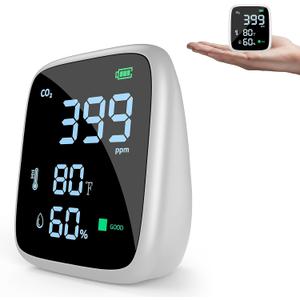 5-in-1 CO2 Carbon Dioxide Detector, Dienmern Portable Air Quality Monitor Indoor, 1600mAh Powerful Battery CO2 Monitor for CO2/Temp/Humidity, LED Display CO2 Detector for Travel/Office/Home/Grow Tents