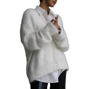 Women's Fuzzy Knit Cardigan Button Down V Neck Oversized Slouchy Furry Sweater Coat Outwear L