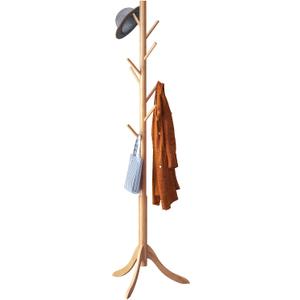 Coat Rack Freestanding, Coat Stands Entryway, Bamboo Coat Rack Hat Hanger 8 Hook for Jacket, Purse, Scarf Rack, Umbrella Tree Stand (Natural)