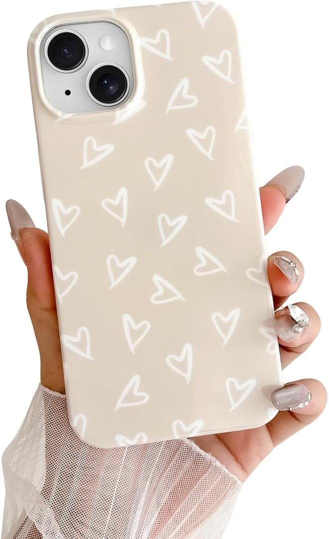 Skyseaco for iPhone 13 Case Cute Love Heart Design Aesthetic Pattern Phone Case for Women Girls Soft Slim TPU Shockproof Phone Cover, Antique