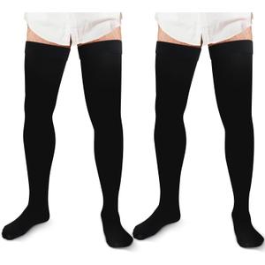 Zhanmai 2 Pairs Thigh High Men's Compression Socks 20-30 Mmhg Compression Stocking with Silicone Grip Men's Dress Socks (Large)
