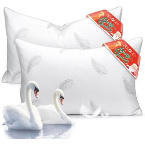 Goose Feather Pillows Bed Pillow - Hotel Down Pillows Queen Size Set of 2, Ultra Soft Bed Pillow for Sleeping, Fluffy Support Surround Fill Polyester for Back, Stomach, Side Sleepers