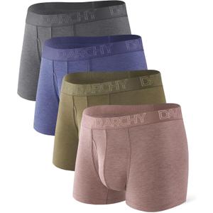 DAVID ARCHY Mens Underwear Boxer Briefs Breathable Soft Moisture-Wicking with Fly Underwear for Men Multipack (Large, F4,short Leg 3.5" Dark Blue/Dark Brown/Olive Green/Dark Gray)