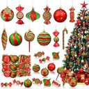 Christmas Ornaments Candy Lollipop Set -48Pcs for Xmas Tree Decoration Hanging Plastic Gloss Candy Canes Ball Pendants for New Year Home Decor Party Supplies (Red Green)