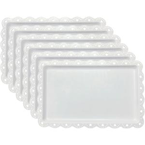 Set of 6 Plastic Serving Trays Food Tray - 14" x 9" Rectangle Serving Platter for Party Cafeteria Kitchen Restaurant , Small Flat Trays for Dessert Fruit Cookie Snack (6, White)