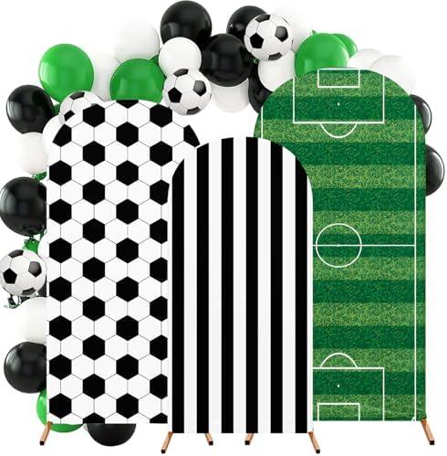Tingjoo 3 Pcs Soccer Arch Backdrop Stand Cover 4ft, 5ft, 6ft Spandex Fitted Sports Theme Birthday Arch Cover Photo Background Props for Birthday Party Decoration