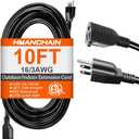 HUANCHAIN 10 FT 16 Gauge Black Indoor Outdoor Extension Cord Waterproof, Flexible Cold Weather 3 Prong Electric Cord Outside, 13A 1625W 125V 16AWG SJTW, ETL Listed