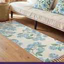 DEXI Area Rugs for Bedroom, 2x6 Reversible Hallway Rug with Tassels, Soft Low Pile Bedside Rug, Modern Laundry Room Indoor Cotton Carpet for Kitchen Floor Entryway Living Room, Blue and Pink Flower