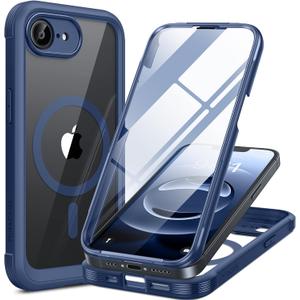 Miracase Magnetic for iPhone 16e Case Full-Body Phone with Built-in Glass Screen Protector, [Compatible with MagSafe] Military Drop Proof 16E Cover Bumper 6.1 inch, Blue