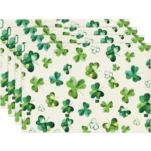 Artoid Mode Lucky Shamrock St. Patrick's Day Placemats for Dining Table, 12 x 18 Inch Seasonal Holiday Rustic Vintage Washable Table Mats Set of 4 (Beige)