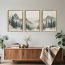 Aryroi Large Nature Foggy Mountain Pine Trees Framed Canvas Wall Art, Misty Forest Landscape Wall Decor,Watercolor Woodland Scenery Artwork,Modern Art Print for Living Room, Bedroom, Office- 24"x36"x3