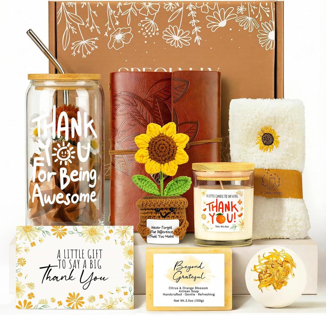 Thank You Gifts for Women, 10PCS Teacher Appreciation Gifts, Thank You Gift Basket, Employee Appreciation Gift for Coworkers Women Teachers Friends Boss Nurse Secretary with Thanks Cards, Brown