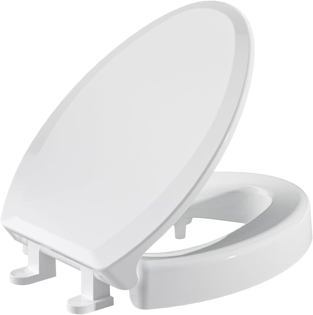 SAMODRA Raised Toilet Seat Riser, White, 3 Inch High Elevated Toilet Seat for Seniors, Soft Close, Easy Install & Clean (Elongated)