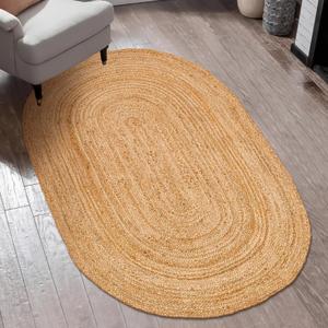 Handcrafted Jute Braided Rug 4x6 Feet Oval - 100% Natural Jute Area Rug - Rustic Farmhouse Boho Accent Rug for Living Room Bedroom Kitchen Entryway Reversible Handwoven Floor Rug