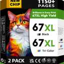 67XL Ink Cartridges Black/Color Combo Pack Compatible for HP Ink 67 67XL Works with HP Deskjet 2800e 2855e 2755e 2700e 2734e 2700 2755 2827e 4155e 4227e 4255e Envy 6000 6055e 6455e Series (2-Pack)