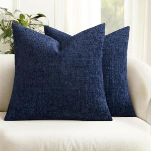 MIULEE Decorative Throw Pillow Covers 18x18 Pack of 2 Navy Blue Couch Pillow Covers Soft Cozy Textured Chenille Pillowcases for Home Decor Sofa Living Room Cushion Bedroom