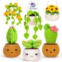 Crochetta Crochet Kit for Beginners, Crochet Starter Kits for Adults, Amigurumi Craft Knitting Crocheting Kits with Step-by-Step Video Tutorials, 6 Pc Hanging Potted Plants Family(40%+ Yarn