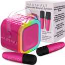 Mini Karaoke Machine for Adults Kids Teen with 2 Wireless Microphones, Birthday Gift Girls 8-12, Toys for Ages 5-7, Small Portable Bluetooth Speaker, Mini Microphone, Teens Car Singing Mic (pink)