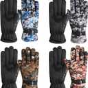 stablerice 4 Pairs Winter Gloves for Kids Waterproof Snow Ski Gloves Kids Cycling Gloves Non-Slip Full Finger Gloves for Child Warm Unisex Camouflage Clothes for Cold Weather Girls Boys