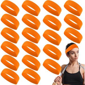 Hotop 20 Pcs Sport Stretchy Headbands for Girls Women Non Slip Soft Fabric Elastic Headband Bulk for Yoga DIY Team Gifts (Orange)