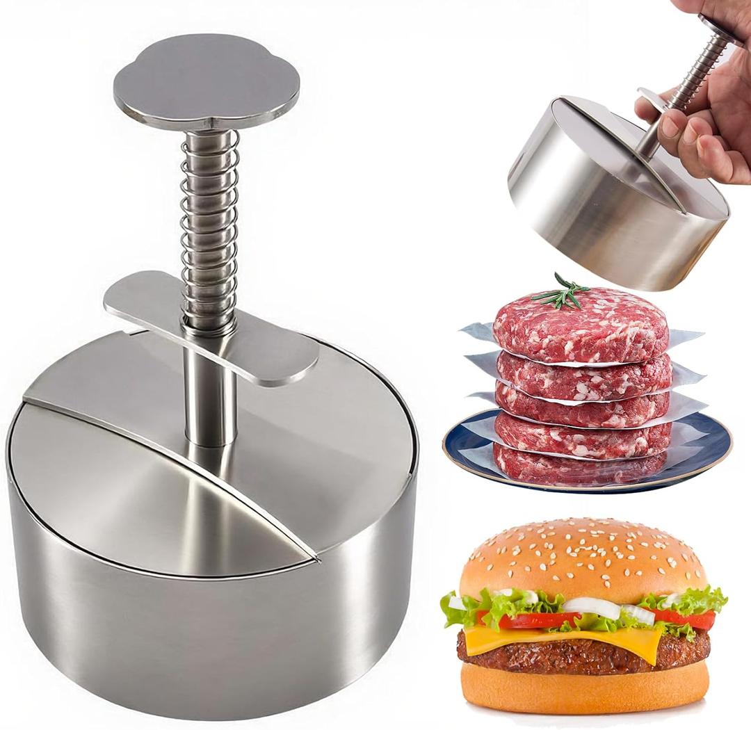 Hamburger Press Patty Maker 4" 304 Stainless Steel,Heavy Duty Adjustable Burger Meat Press Mold,Non-Stick Stuffed Patty,150 PCS Patty Paper for Beef, Mashed Patties, BBQ, Party Grill