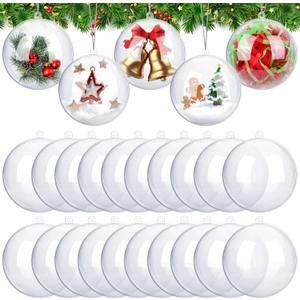 ANVAVO 25 Pieces 3.9 inch Christmas Clear Plastic Fillable Ball Ornaments DIY Craft Transparent Baubles Shatterproof Christmas Tree Hanging Ornaments for Xmas New Years Birthday Wedding Home Decor