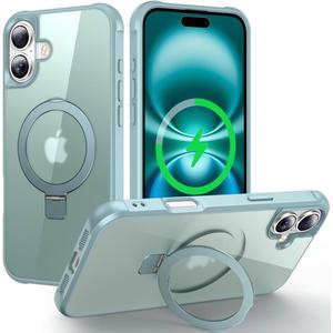 Hocase for iPhone 16 Plus Case, with Magnetic Ring Stand [Compatible with MagSafe] [Military Grade Protection] Slim Shockproof Translucent Protective Phone Case - Teal