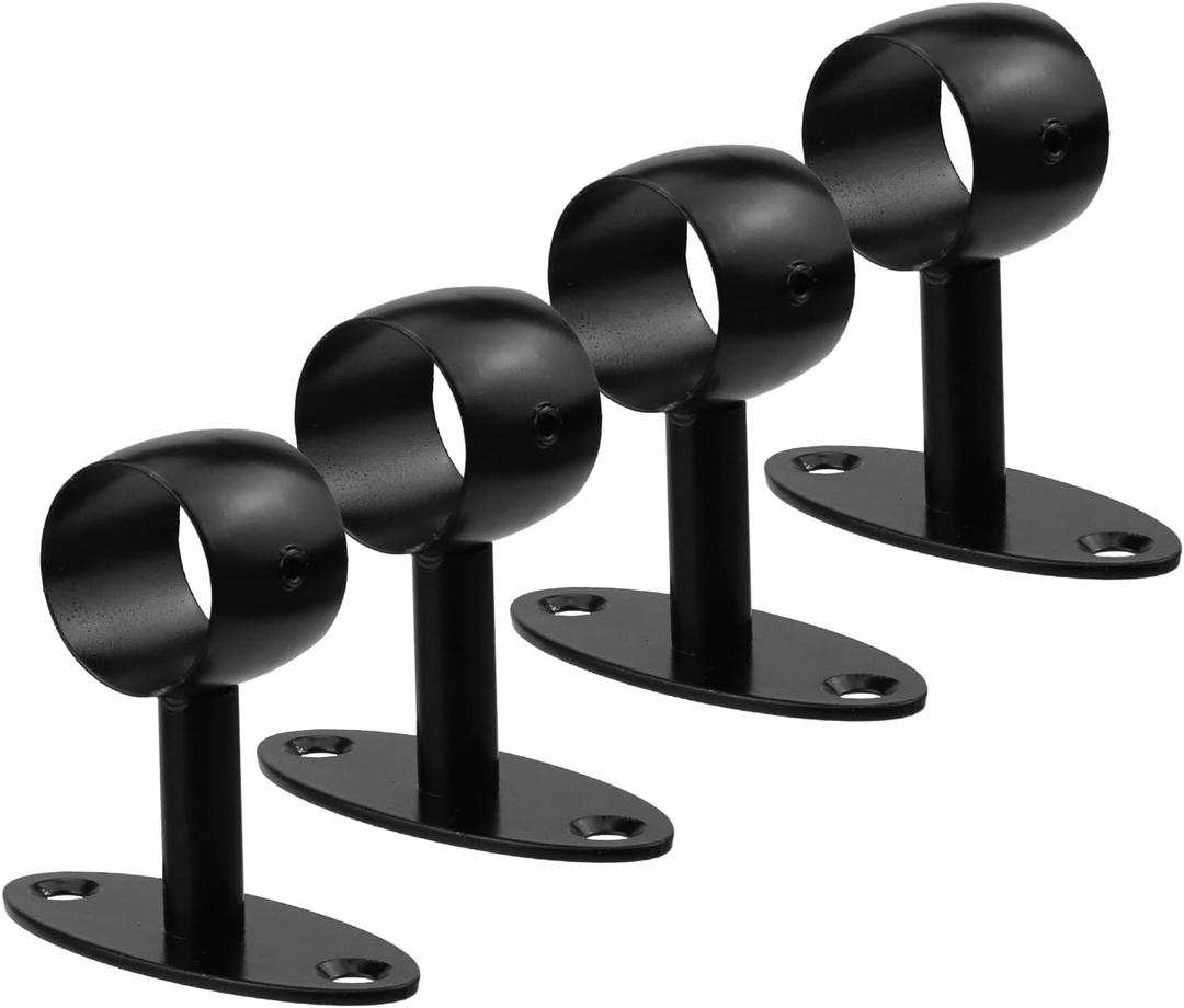 Semetall Curtain Rod Ceiling-Mount Bracket,201 Stainless Steel Flange Rod Bracket,1-1/2 INCH Curtain Rod End Supports Socket with Screws, Black, 4-Pack