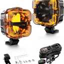 4 Inch LED Pods Off Road Lights, 90W 12000LM Amber Fog Lights with X DRL & Wiring Harness, IP67 Waterproof Spot Flood Combo for Trucks SUV ATV UTV - 2PCS