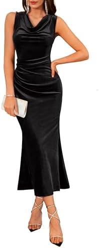 GRACE KARIN 2025 Velvet Wedding Guest Dresses for Women, Winter Formal Cocktail Maxi Dress, Cowl Neck Mermaid Evening Gown, S